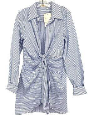 Choosy Blue Stripe Ruched Cotton Shirt Dress New Size 4
